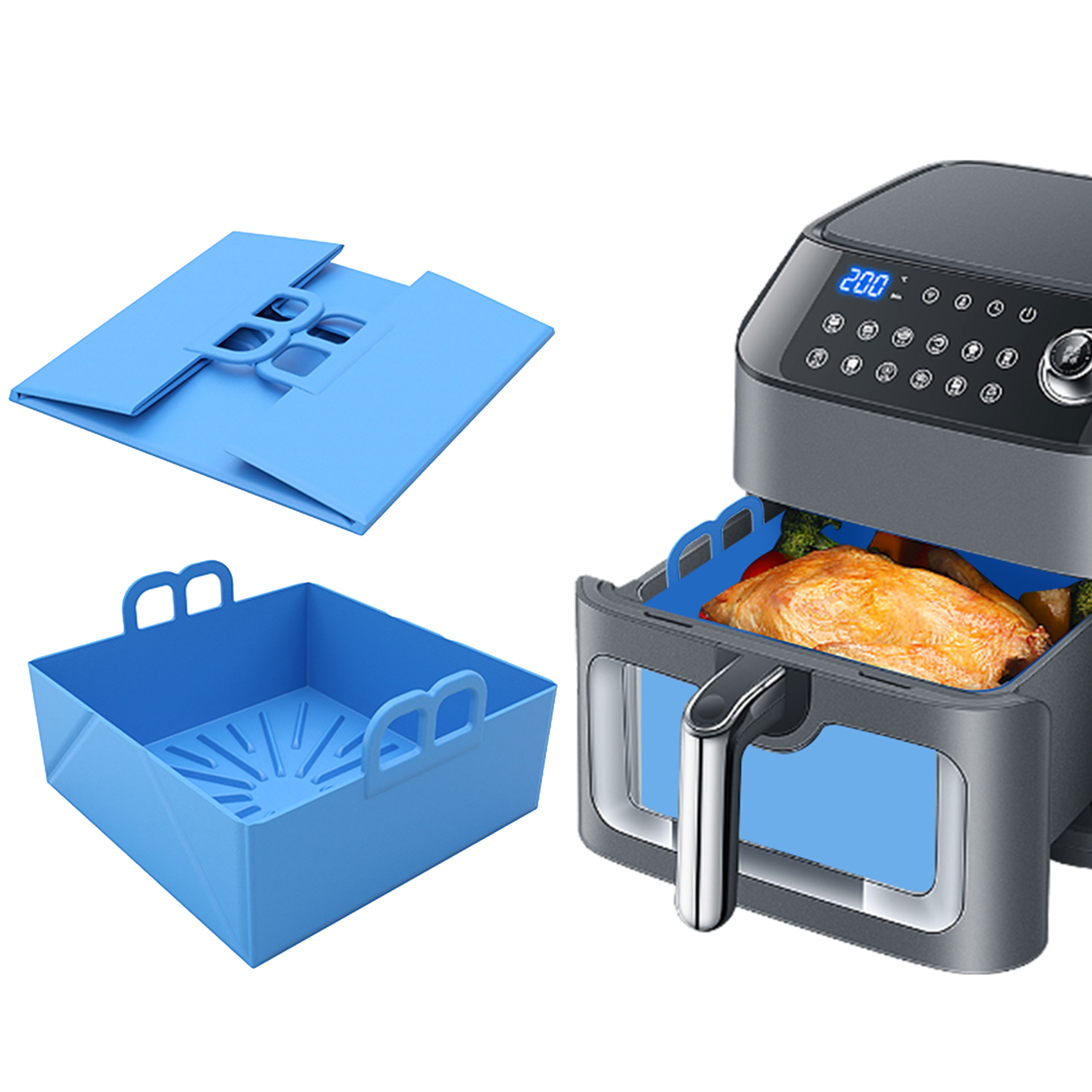 Air Fryer Silicone Pot Liner - Bandeja de silicone dobrável para fritadeira