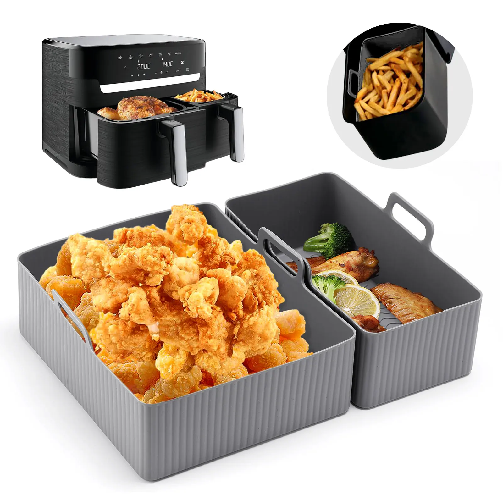 Air Fryer Silicone Pot Liner - Conjunto de 2 Peças de Tapetes